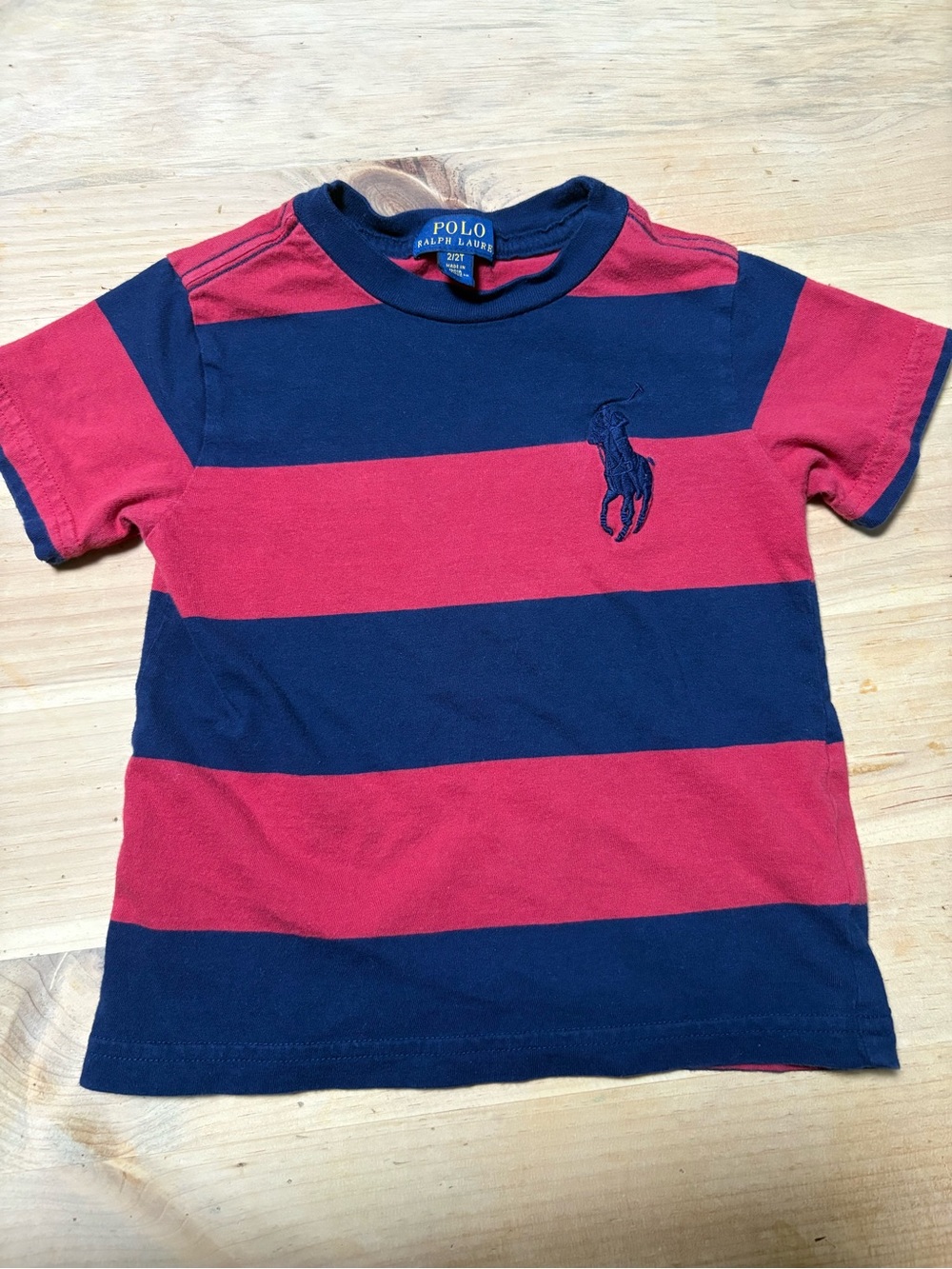 Polo by Ralph Lauren 2T Kids Red & Navy Wide Stripe Tee